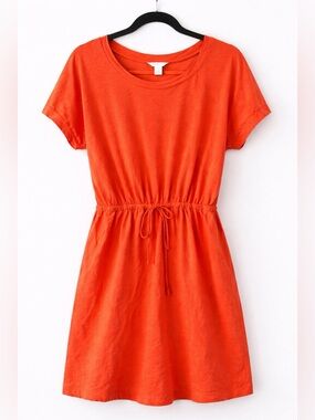 Caslon Orange Organic Cotton Dress XL Tie Waist Short Sleeve Tunic Mini Casual